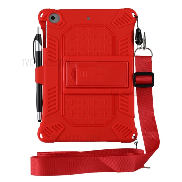 Kickstand PC + Silicone Tablet Case with Pen Holder Shoulder Strap for iPad mini 3/4/(2019) 7.9 inch - Red-6