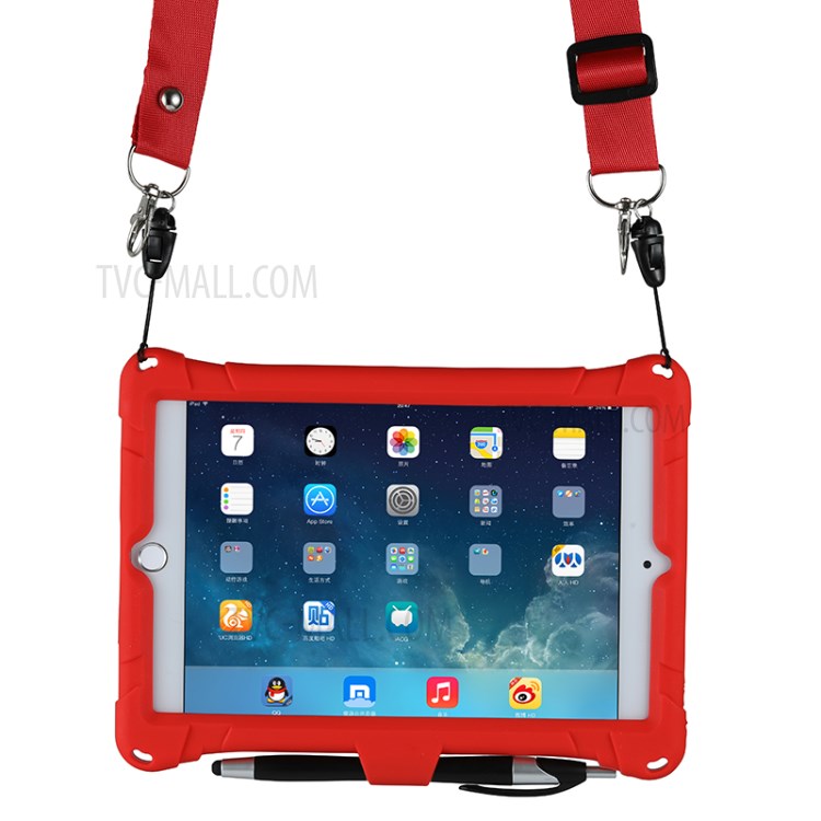 Kickstand PC + Silicone Tablet Case with Pen Holder Shoulder Strap for iPad mini 3/4/(2019) 7.9 inch - Red-7