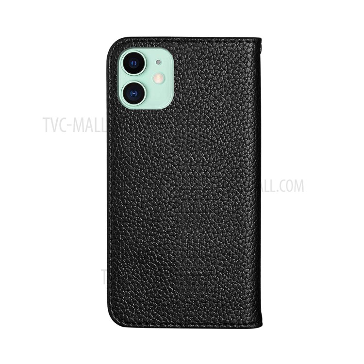 Litchi Skin Auto-absorbed Leather with Card Slots Shell for iPhone 12 5.4-inch - Black-4