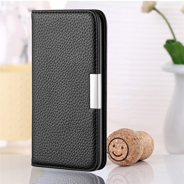 Litchi Skin Auto-absorbed Leather with Card Slots Shell for iPhone 12 Pro / iPhone 12 Max 6.1-inch - Black-12