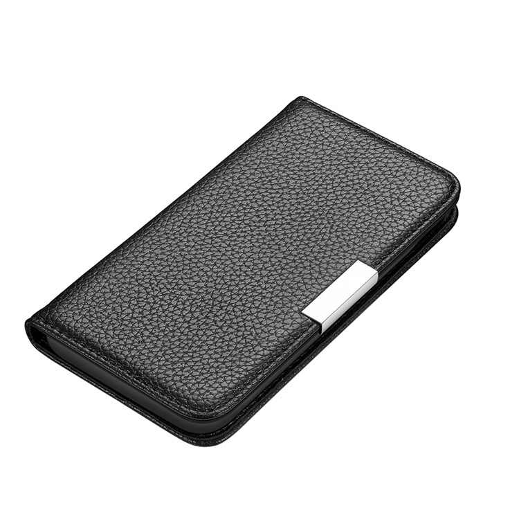 Piel Litchi Cuero Absorbido Automáticamente Con Tragamonedas De Tarjetas Shell Para IPhone 12 PRO / 12 - Negro-2