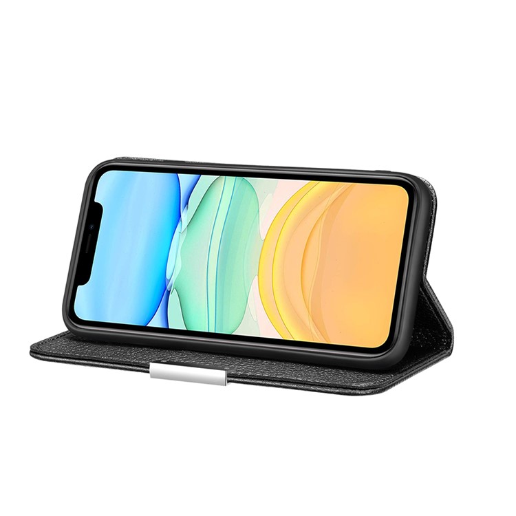 Litchi Skin Auto-absorbed Leather with Card Slots Shell for iPhone 12 Pro/12 - Black-3