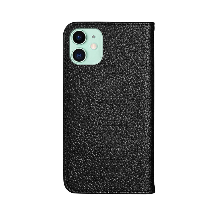 Litchi Skin Auto-absorbed Leather with Card Slots Shell for iPhone 12 Pro/12 - Black-4