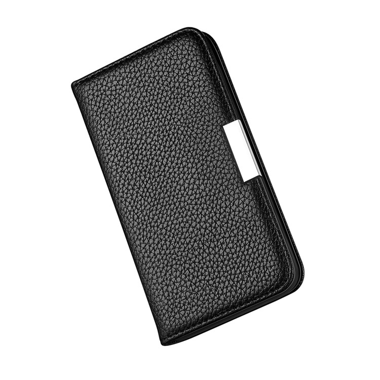 Piel Litchi Cuero Absorbido Automáticamente Con Tragamonedas De Tarjetas Shell Para IPhone 12 PRO / 12 - Negro-5