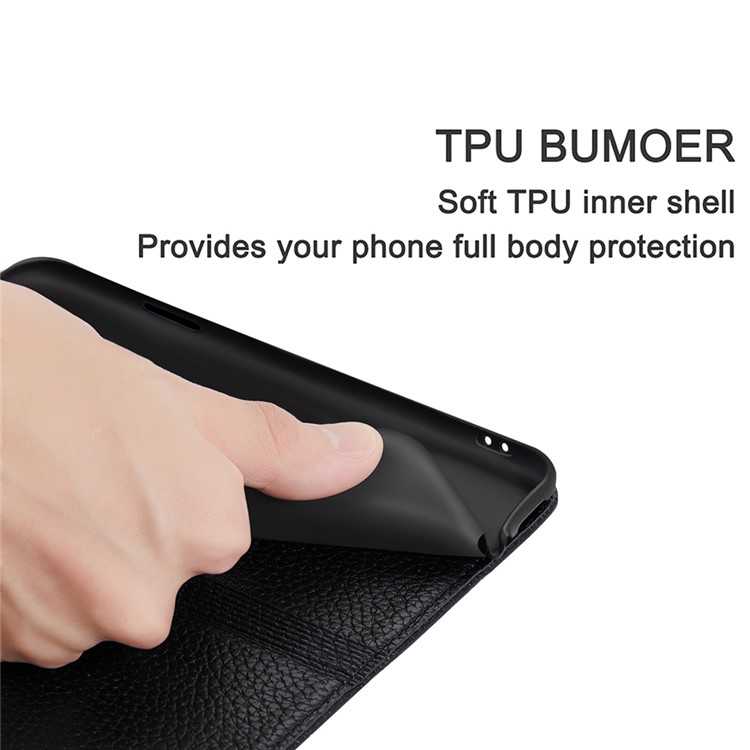 Litchi Skin Auto-absorbed Leather with Card Slots Shell for iPhone 12 Pro/12 - Black-7
