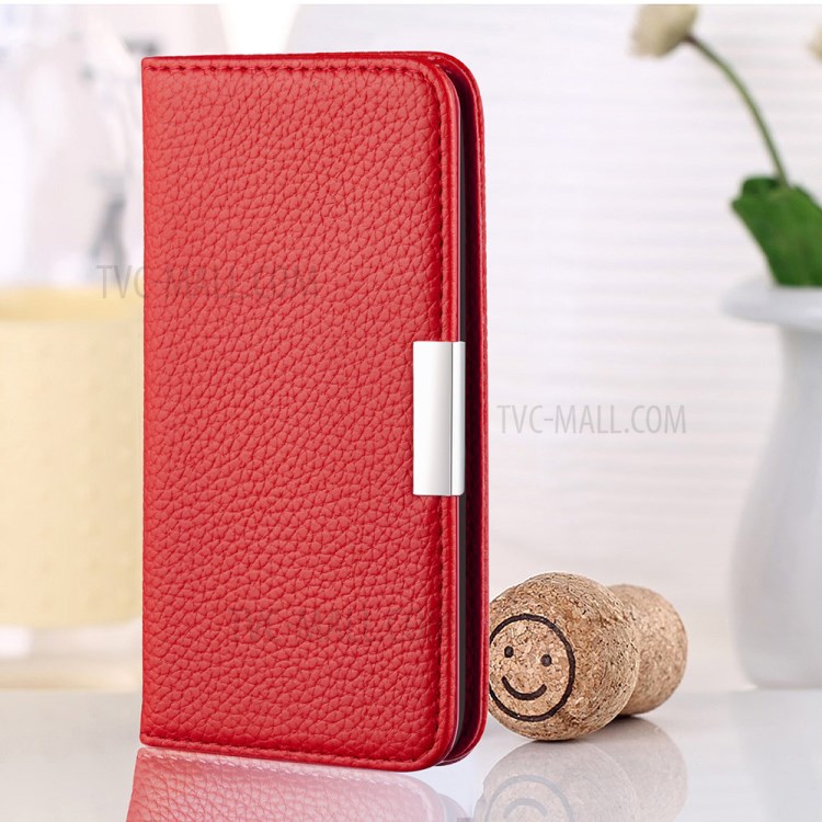 Litchi Skin Auto-absorbed Leather with Card Slots Shell for iPhone 12 Pro/12 - Red-12