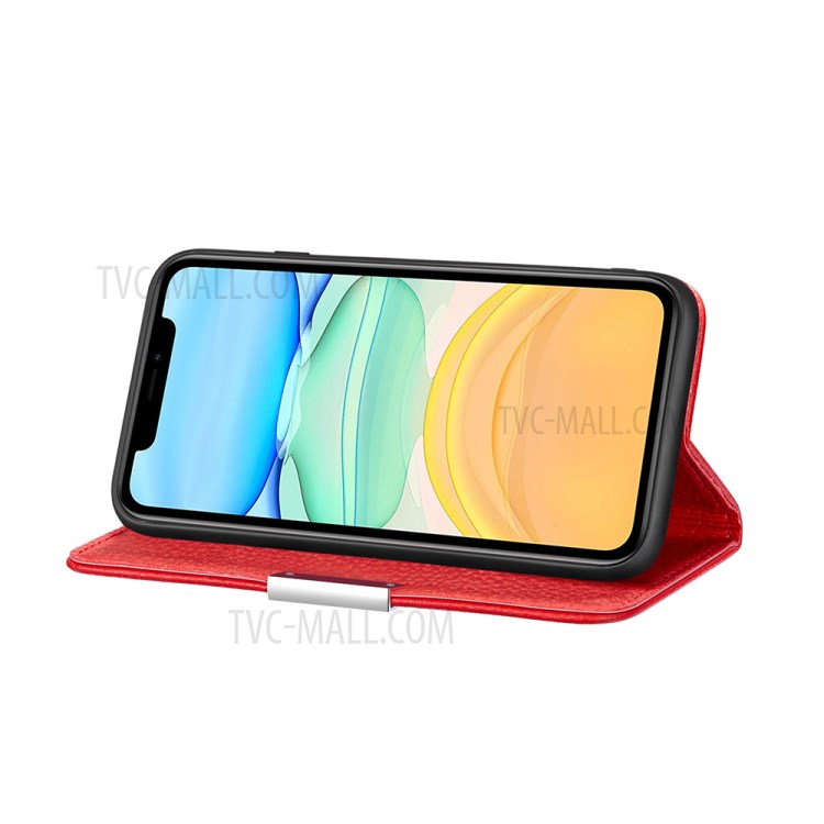 Litchi Skin Auto-absorbed Leather with Card Slots Shell for iPhone 12 Pro/12 - Red-3