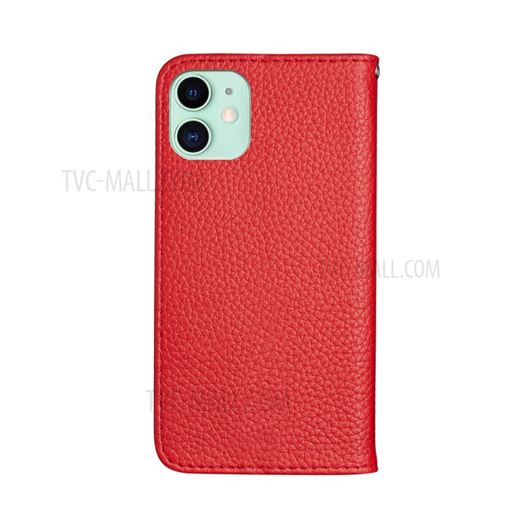 Litchi Skin Auto-absorbed Leather with Card Slots Shell for iPhone 12 Pro/12 - Red-4