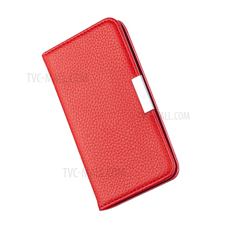 Litchi Skin Auto-absorbed Leather with Card Slots Shell for iPhone 12 Pro/12 - Red-5