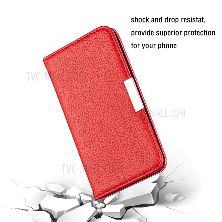 Litchi Skin Auto-absorbed Leather with Card Slots Shell for iPhone 12 Pro/12 - Red-9