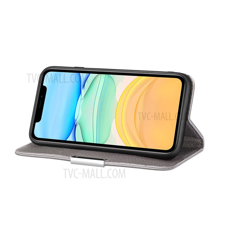 Litchi Skin Auto-absorbed Leather with Card Slots Shell for iPhone 12 Pro/12 - Grey-3