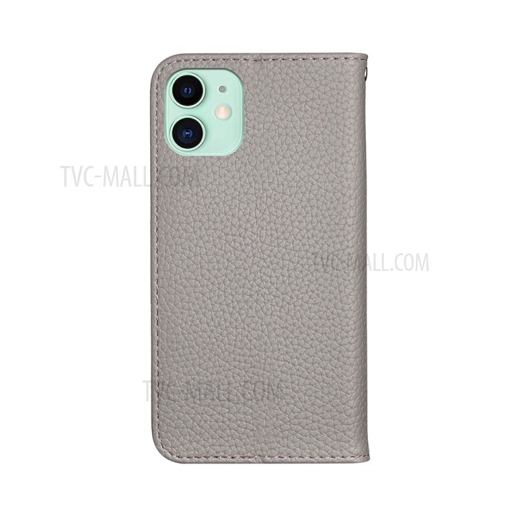 Litchi Skin Auto-absorbed Leather with Card Slots Shell for iPhone 12 Pro/12 - Grey-4