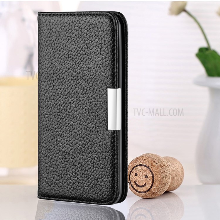 Litchi Skin Auto-absorbed Leather with Card Slots Shell for iPhone 12 Pro Max 6.7-inch - Black-12