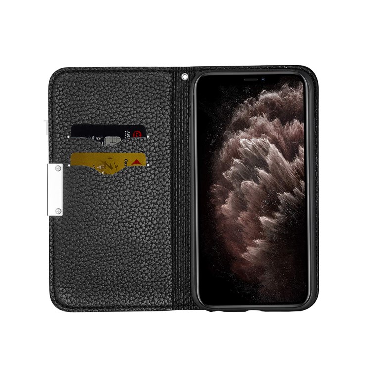 Litchi Skin Auto-absorbed Leather with Card Slots Shell for iPhone 12 Pro Max 6.7-inch - Black-6