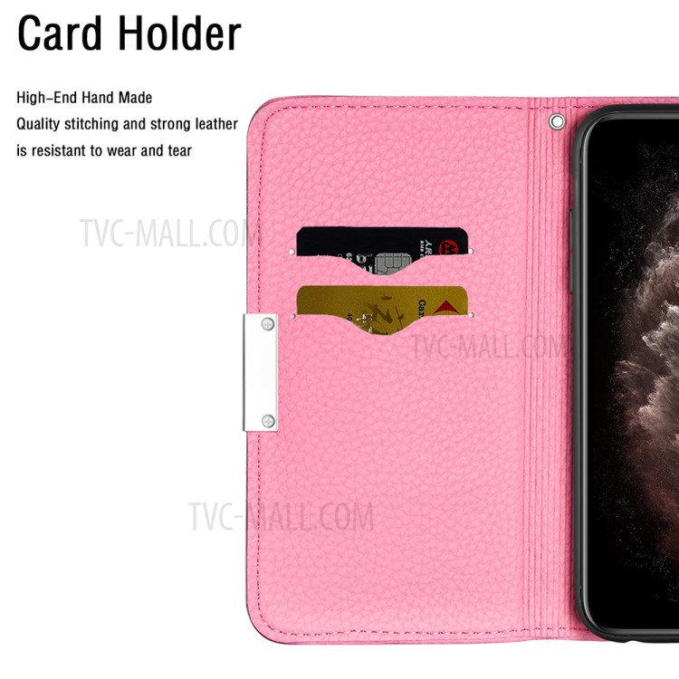 Litchi Skin Auto-absorbed Leather with Card Slots Shell for iPhone 12 Pro Max 6.7-inch - Pink-10