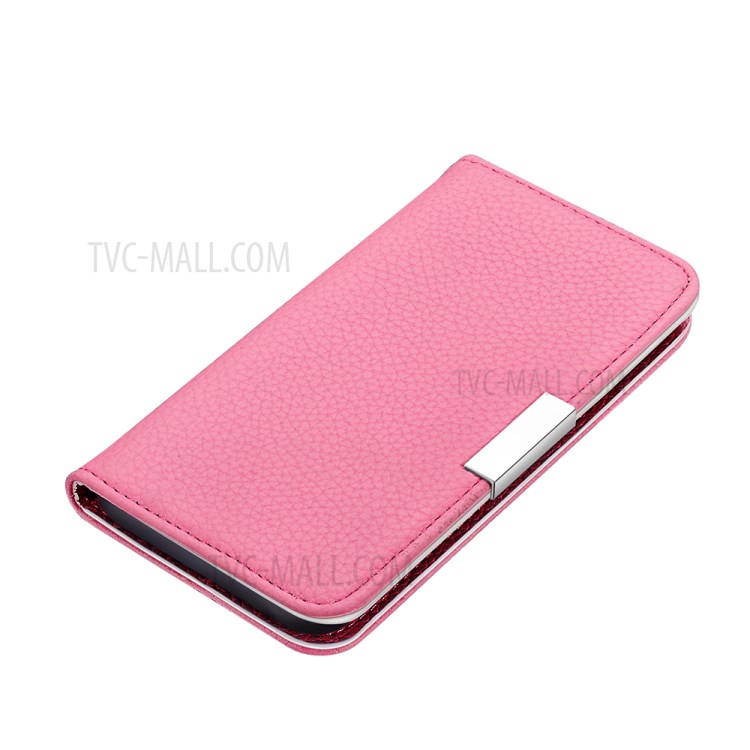 Litchi Skin Auto-absorbed Leather with Card Slots Shell for iPhone 12 Pro Max 6.7-inch - Pink-2