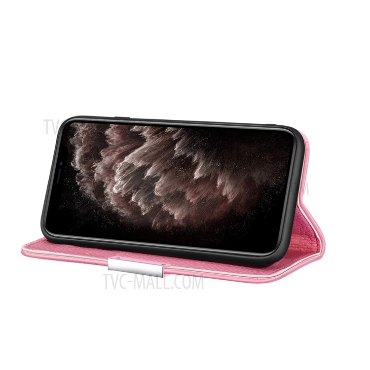 Litchi Skin Auto-absorbed Leather with Card Slots Shell for iPhone 12 Pro Max 6.7-inch - Pink-3