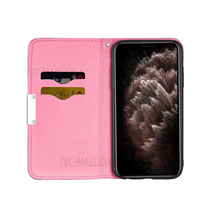 Litchi Skin Auto-absorbed Leather with Card Slots Shell for iPhone 12 Pro Max 6.7-inch - Pink-6