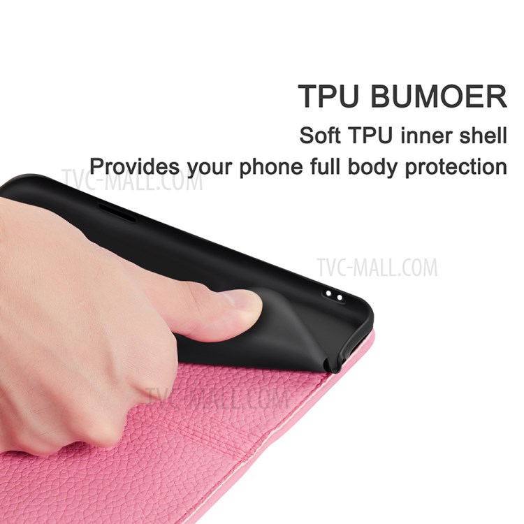 Litchi Skin Auto-absorbed Leather with Card Slots Shell for iPhone 12 Pro Max 6.7-inch - Pink-7