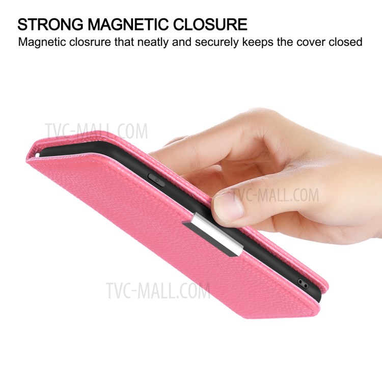 Litchi Skin Auto-absorbed Leather with Card Slots Shell for iPhone 12 Pro Max 6.7-inch - Pink-8
