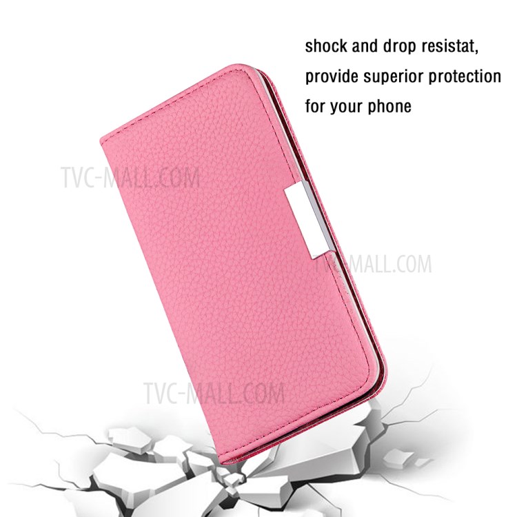 Litchi Skin Auto-absorbed Leather with Card Slots Shell for iPhone 12 Pro Max 6.7-inch - Pink-9