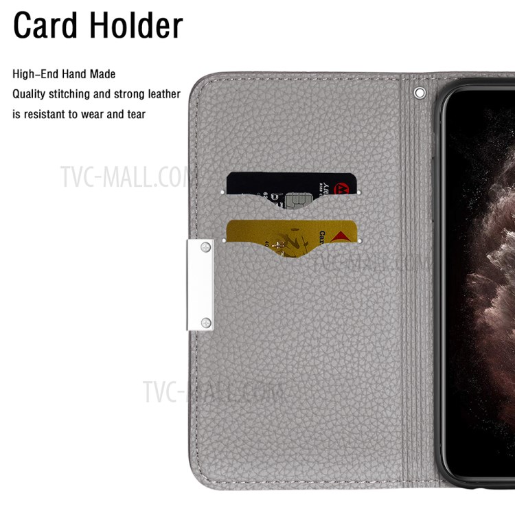 Litchi Skin Auto-absorbed Leather with Card Slots Shell for iPhone 12 Pro Max 6.7-inch - Grey-10