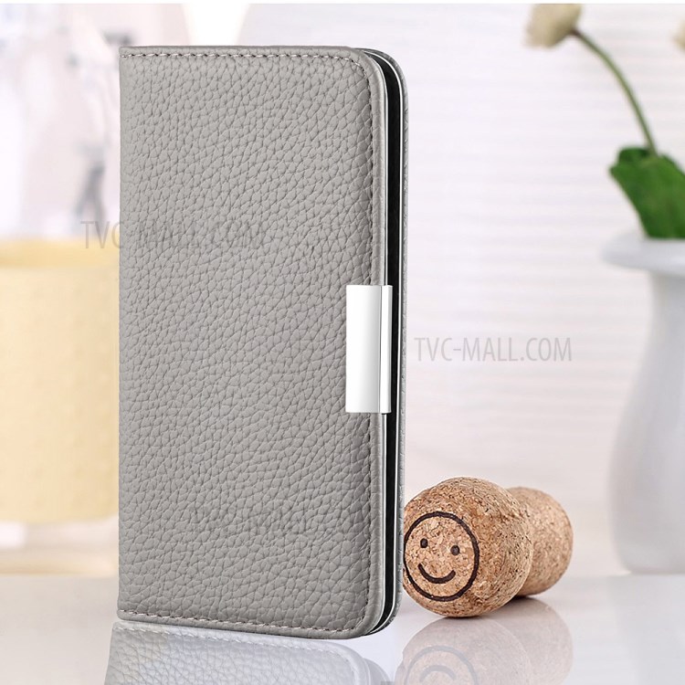Litchi Skin Auto-absorbed Leather with Card Slots Shell for iPhone 12 Pro Max 6.7-inch - Grey-12