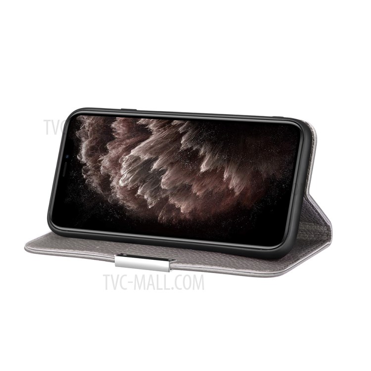 Litchi Skin Auto-absorbed Leather with Card Slots Shell for iPhone 12 Pro Max 6.7-inch - Grey-3