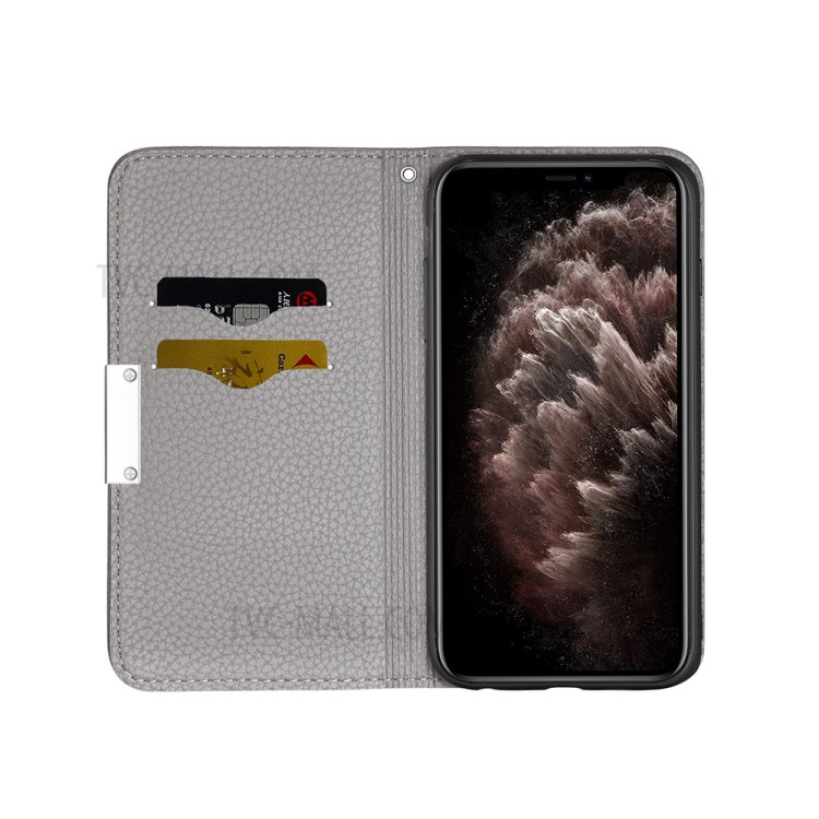 Litchi Skin Auto-absorbed Leather with Card Slots Shell for iPhone 12 Pro Max 6.7-inch - Grey-6