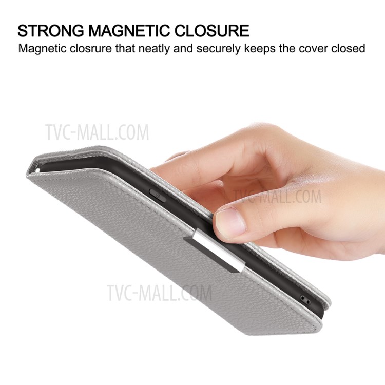 Litchi Skin Auto-absorbed Leather with Card Slots Shell for iPhone 12 Pro Max 6.7-inch - Grey-8