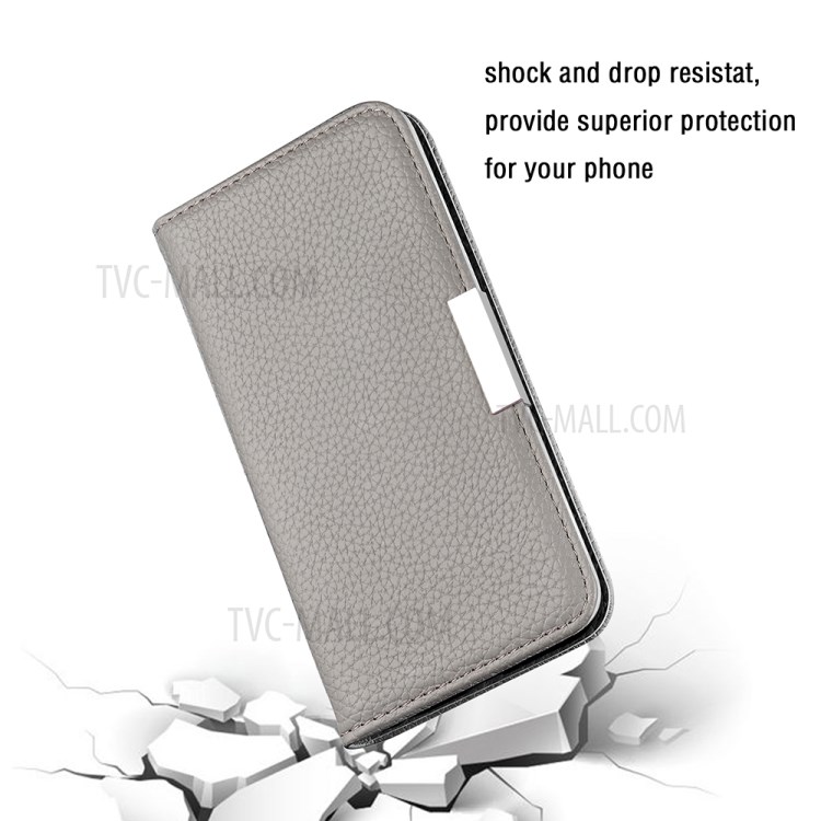 Litchi Skin Auto-absorbed Leather with Card Slots Shell for iPhone 12 Pro Max 6.7-inch - Grey-9