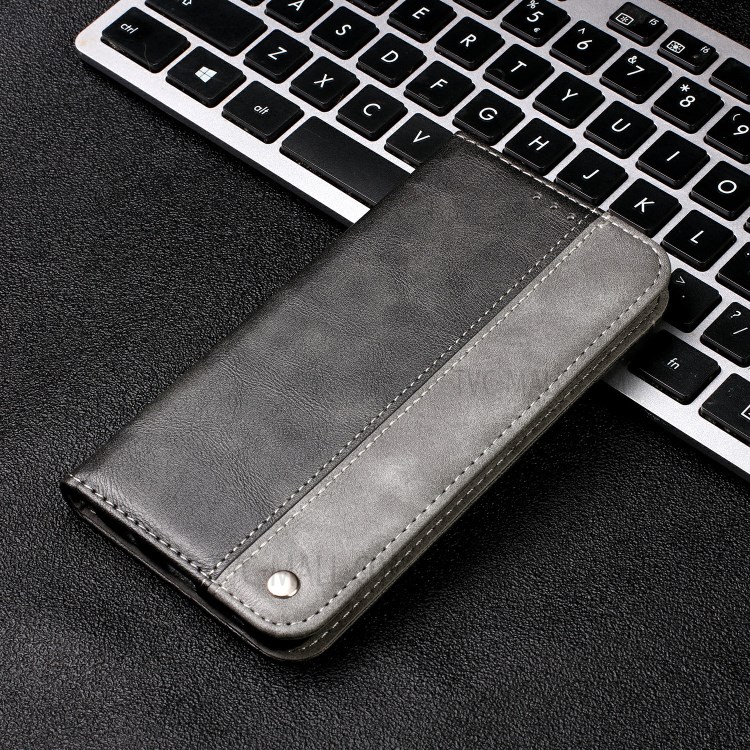 Bussiness Style Splicing PU Leather Card Slots Stand Phone Cover for iPhone 12 5.4 inch - Grey-11