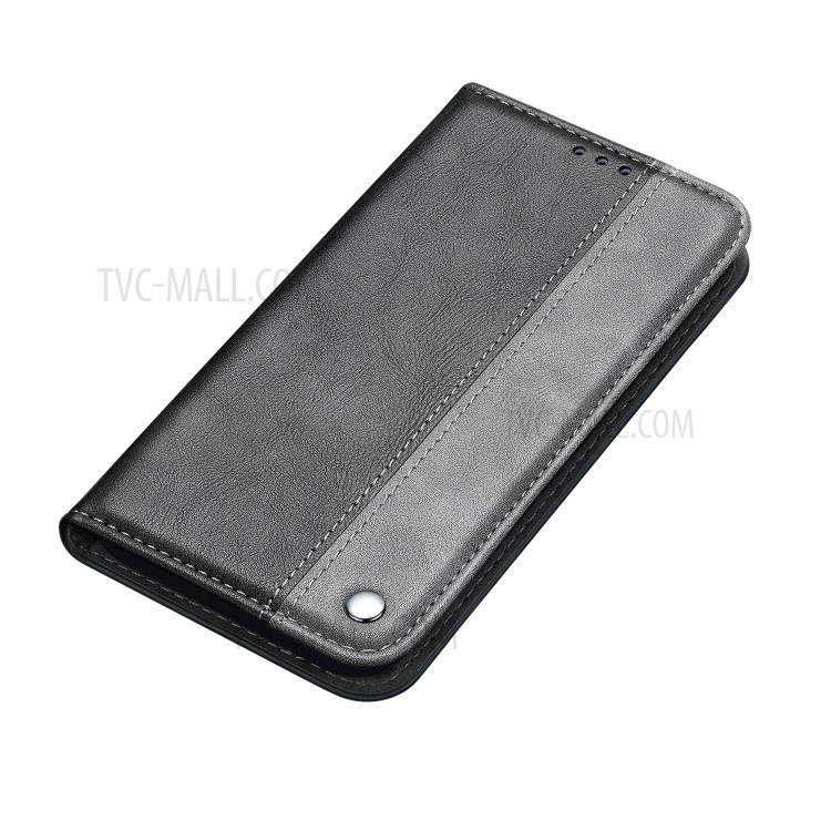 Bussiness Style Splicing PU Leather Card Slots Stand Phone Cover for iPhone 12 5.4 inch - Grey-2