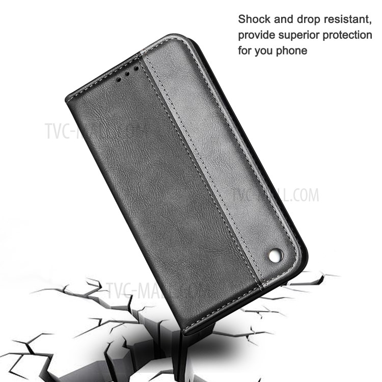 Bussiness Style Splicing PU Leather Card Slots Stand Phone Cover for iPhone 12 5.4 inch - Grey-9