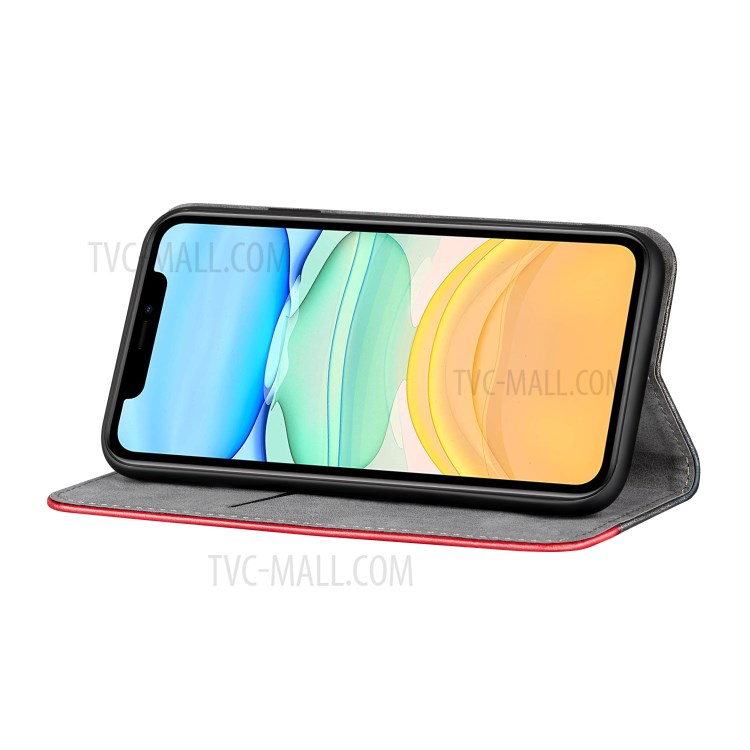 Bussiness Style Splicing PU Leather Card Slots Stand Phone Cover for iPhone 12 mini - Red-5
