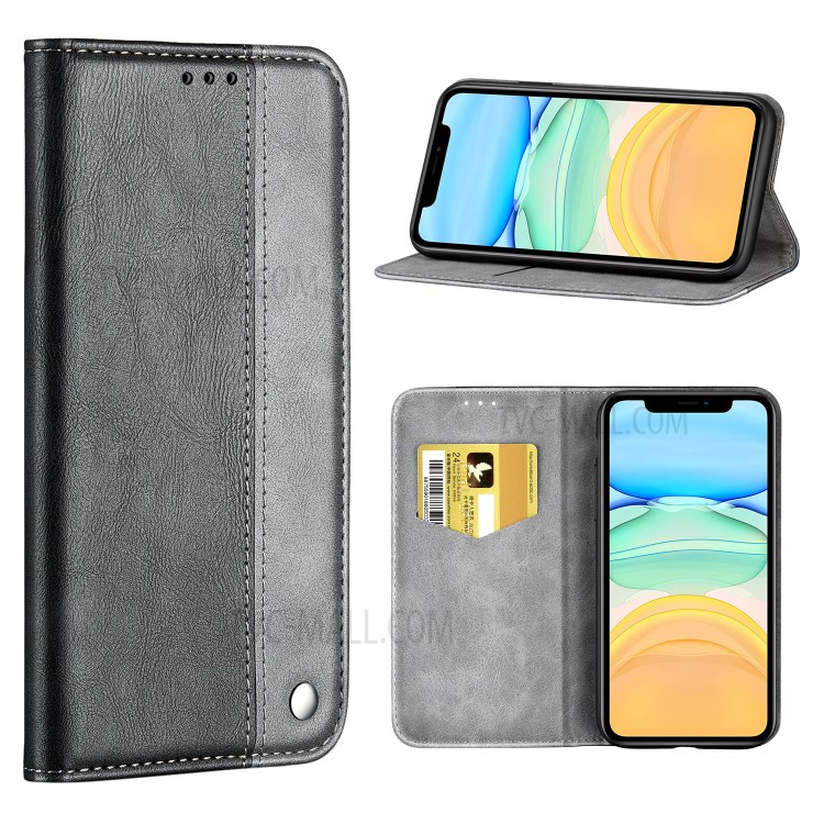 Bussiness Style Splicing PU Leather Card Slots Stand Phone Case for iPhone 12 Pro/12 Max 6.1 inch - Grey-1