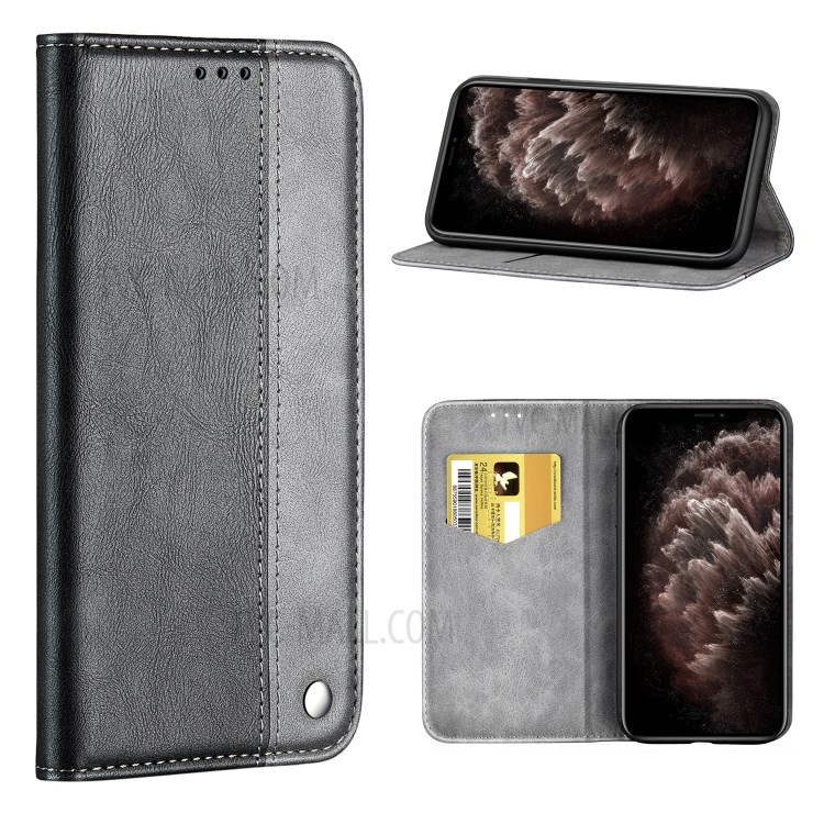 Bussiness Style Splicing PU Leather Card Slots Stand Phone Shell for iPhone 12 Pro Max 6.7 inch - Grey-1