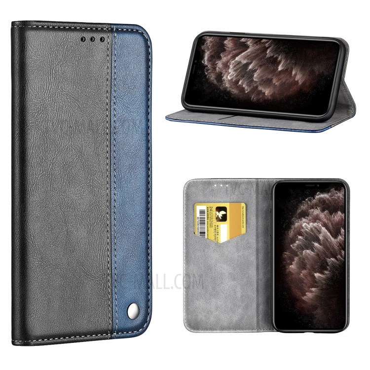 Bussiness Style Splicing PU Leather Card Slots Stand Phone Shell for iPhone 12 Pro Max 6.7 inch - Blue-1