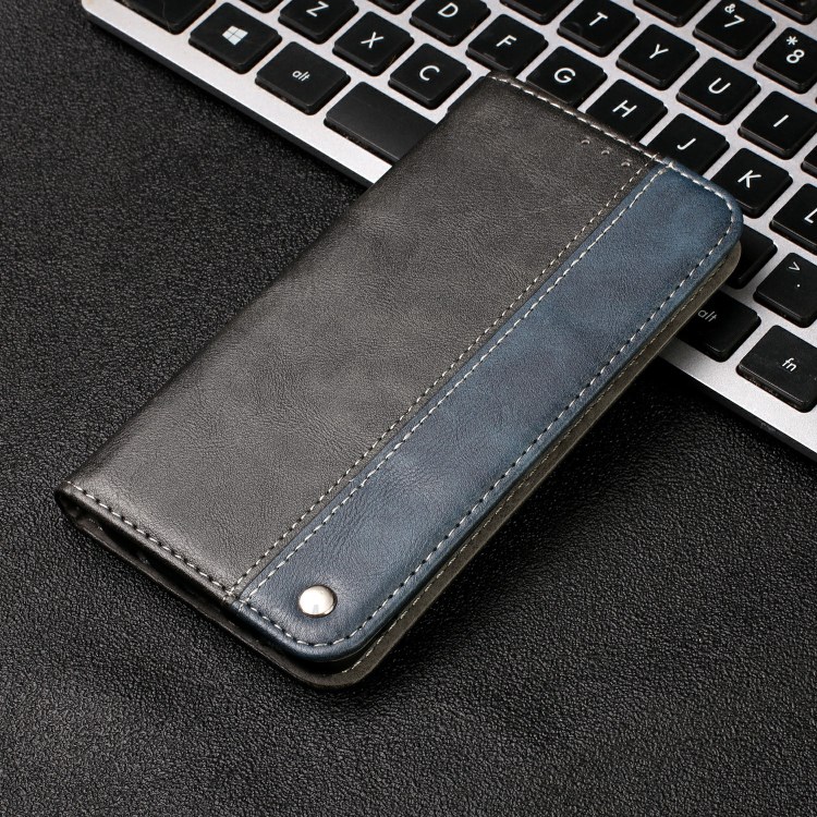 Bussiness Style Splicing PU Leather Card Slots Stand Phone Shell for iPhone 12 Pro Max 6.7 inch - Blue-11