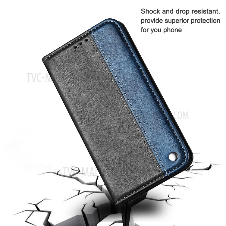 Bussiness Style Splicing PU Leather Card Slots Stand Phone Shell for iPhone 12 Pro Max 6.7 inch - Blue-9