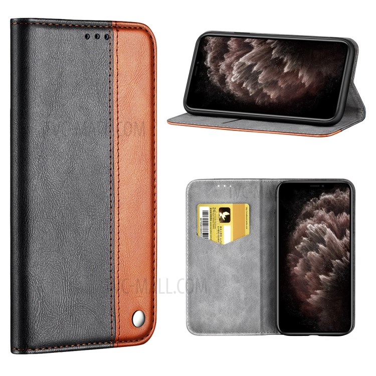 Bussiness Style Splicing PU Leather Card Slots Stand Phone Shell for iPhone 12 Pro Max 6.7 inch - Brown-1