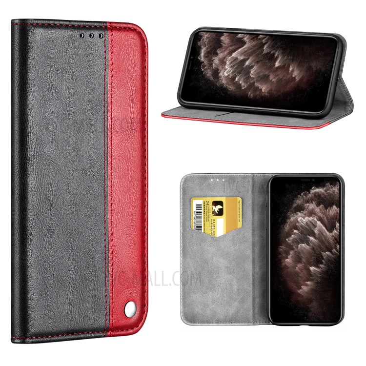 Bussiness Style Splicing PU Leather Card Slots Stand Phone Shell for iPhone 12 Pro Max 6.7 inch - Red-1