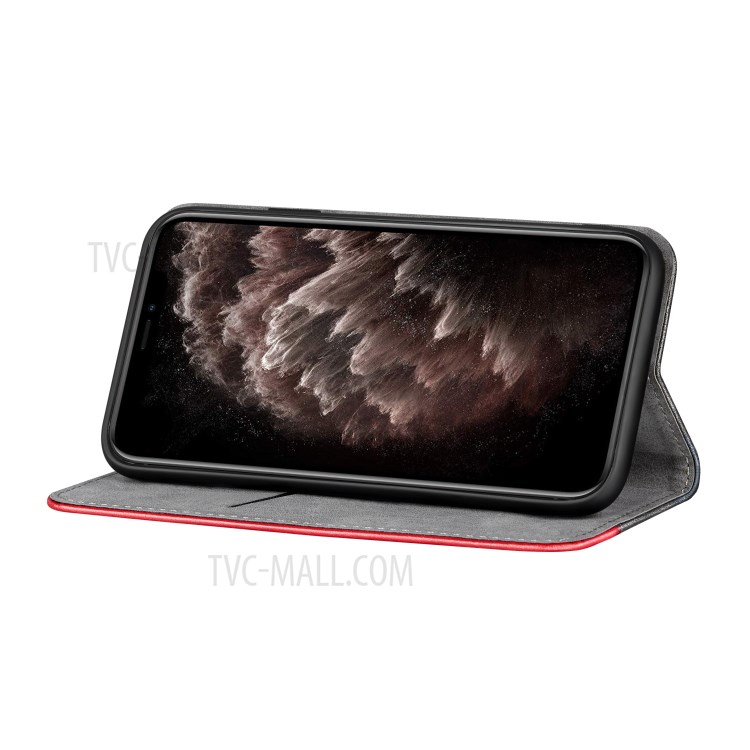Bussiness Style Splicing PU Leather Card Slots Stand Phone Shell for iPhone 12 Pro Max 6.7 inch - Red-5