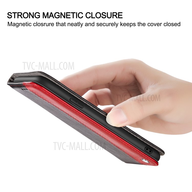Bussiness Style Splicing PU Leather Card Slots Stand Phone Shell for iPhone 12 Pro Max 6.7 inch - Red-8