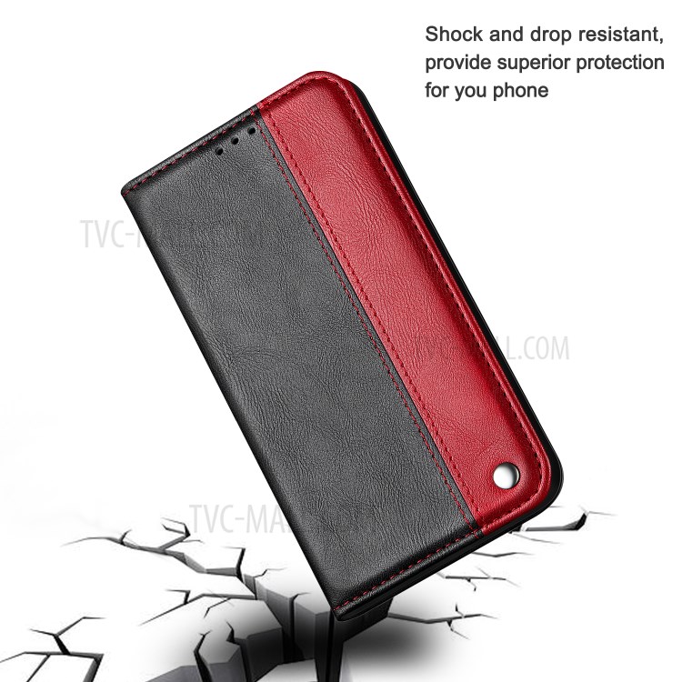 Bussiness Style Splicing PU Leather Card Slots Stand Phone Shell for iPhone 12 Pro Max 6.7 inch - Red-9