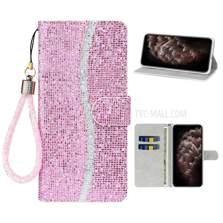 Glittery Powder Splicing Wallet Stand Leather Protective Case for iPhone 12 mini - Rose Gold-1