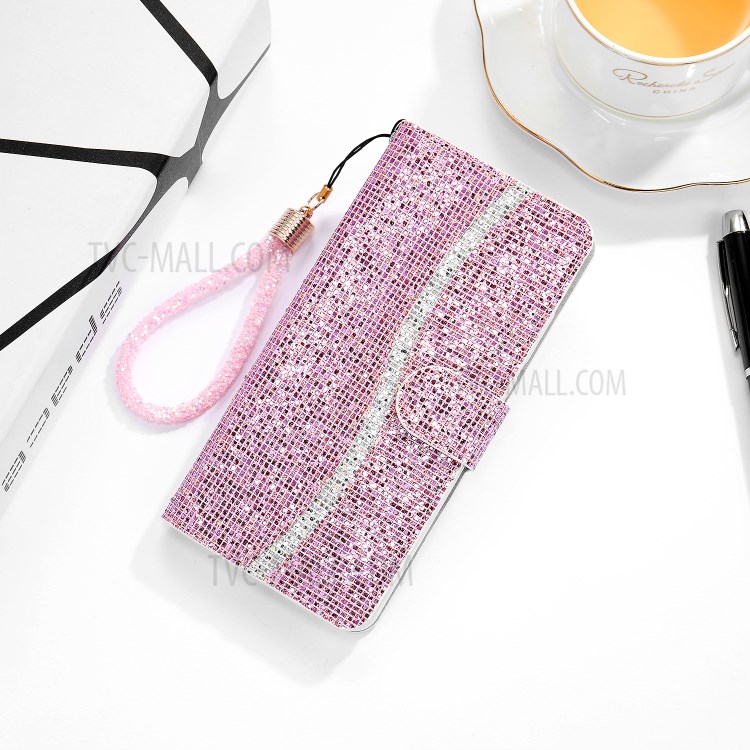 Glittery Powder Splicing Wallet Stand Leather Protective Case for iPhone 12 mini - Rose Gold-10
