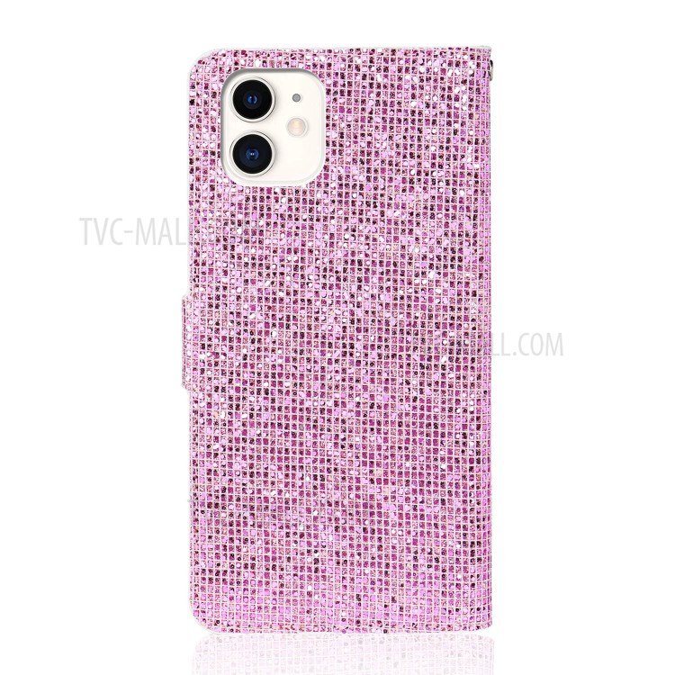 Glittery Powder Splicing Wallet Stand Leather Protective Case for iPhone 12 mini - Rose Gold-2