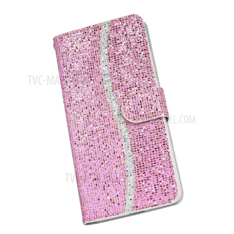 Glittery Powder Splicing Wallet Stand Leather Protective Case for iPhone 12 mini - Rose Gold-5