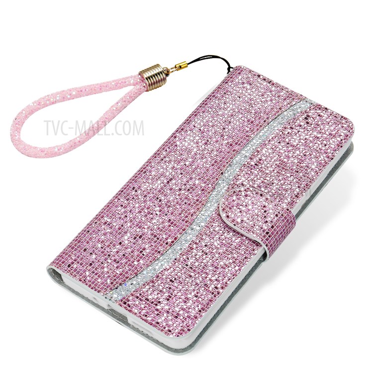 Glittery Powder Splicing Wallet Stand Leather Protective Case for iPhone 12 mini - Rose Gold-6